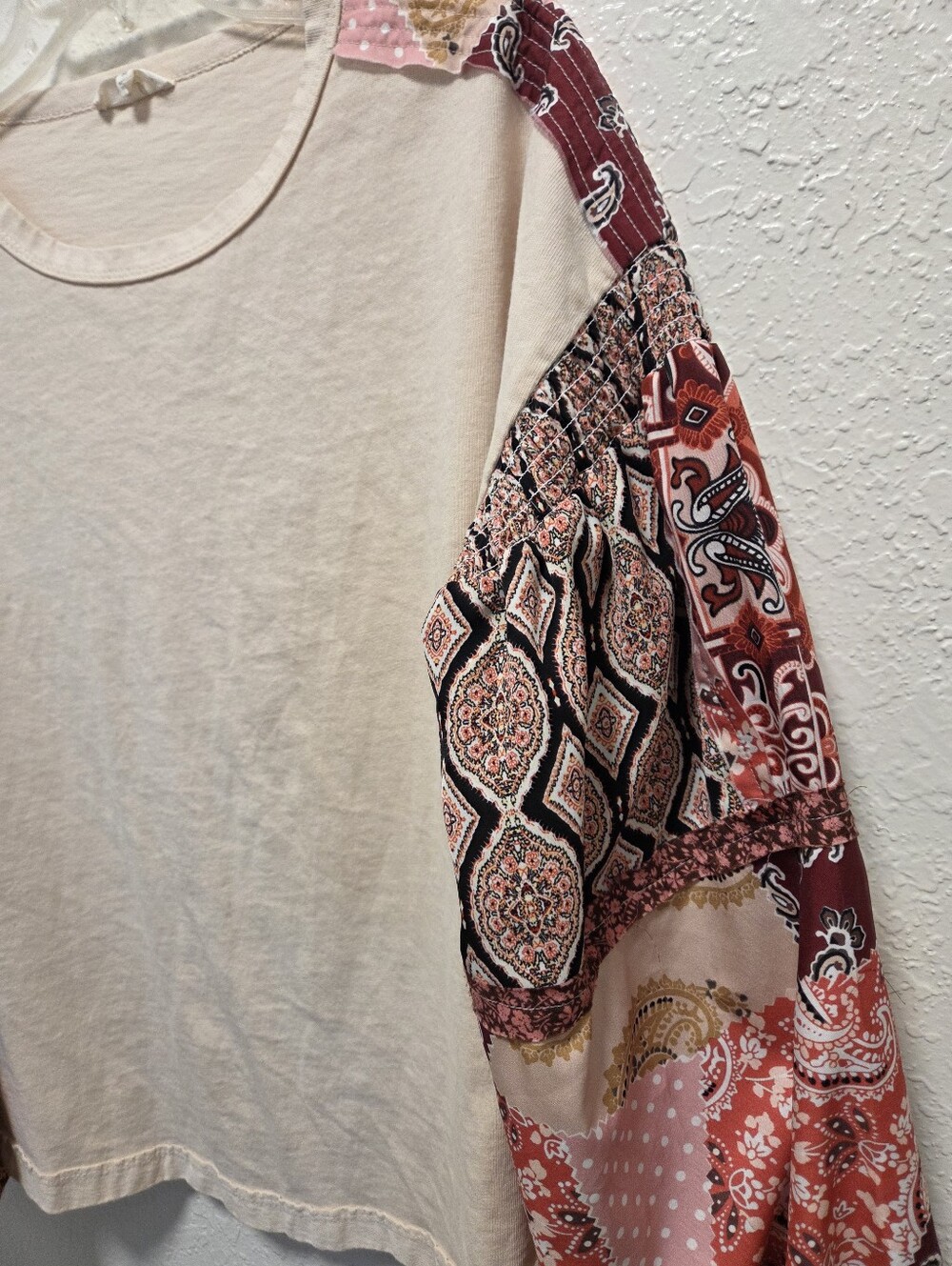easel Boho Patchwork Bubble Sleeve Top - Picture 3 of 5